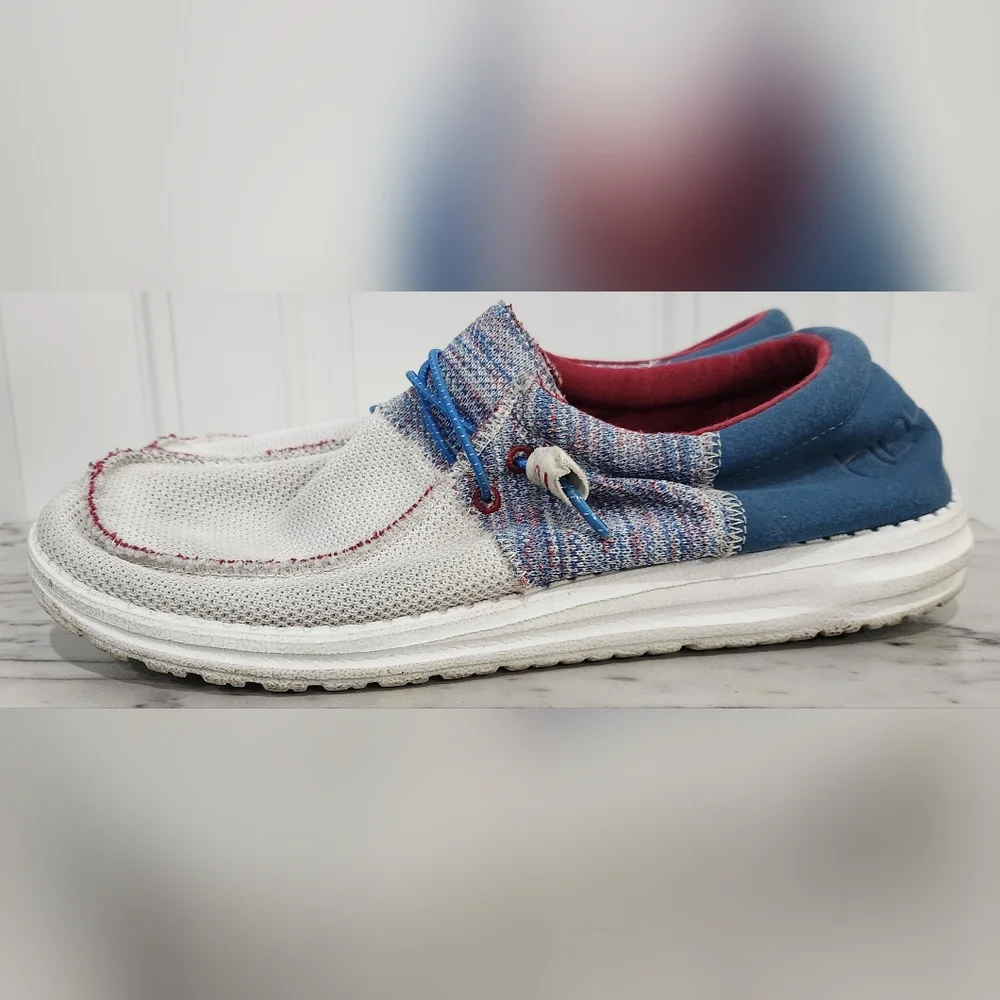 Hey Dude Wally sox funk blue red slip on shoes men's size 13